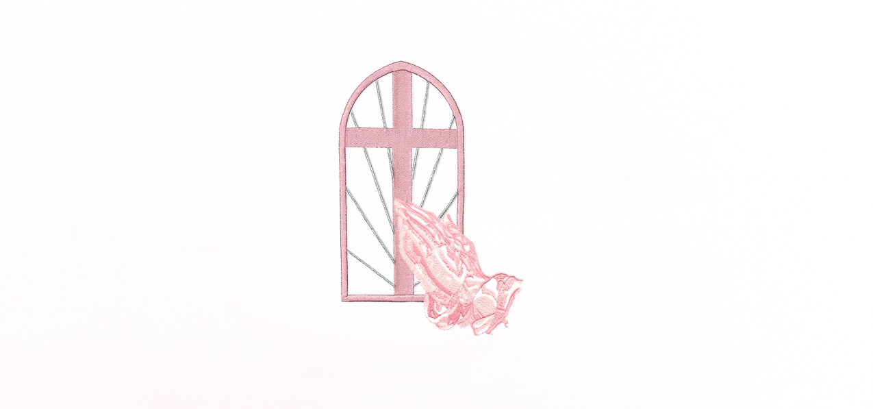Church Window Hands Pink White Faux